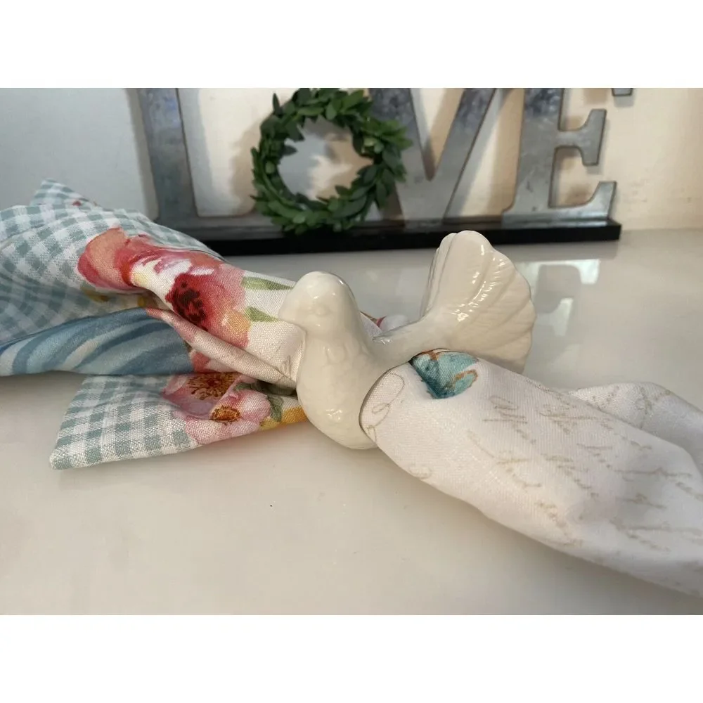 Set of 6 Dove Shafford Napkin Rings Holders Porcelain Bird‎ Retro Table Pigeons